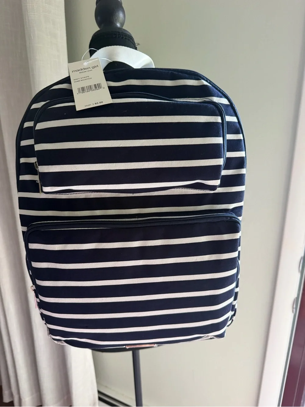Madden Girl Navy & White Striped Backpack